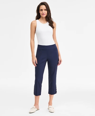 Jm Collection Women's Side-Button Pull-On Capri Pants, Macy's Exclusive