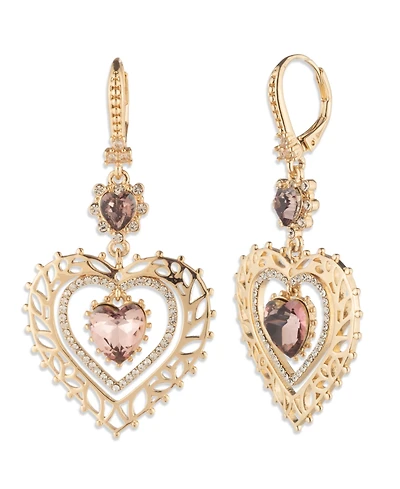 Marchesa Glass Stone Gold-Tone Heart Double Drop Earrings