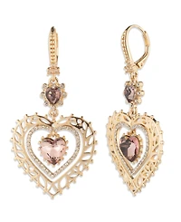 Marchesa Glass Stone Gold-Tone Heart Double Drop Earrings
