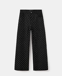 Mango Women's Wide Leg Rhinestone Jeans