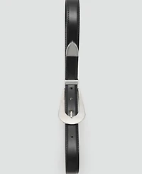 Mango Women's Oval Buckle Leather Belt