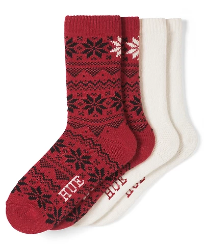 Hue Women's 2-Pack Snowflake Crew Socks