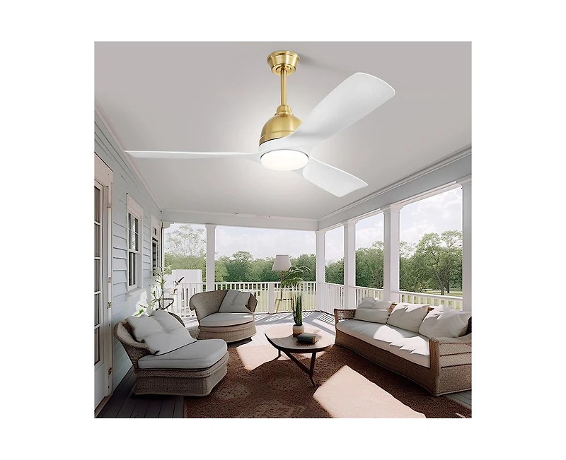 54-inch Modern Minimalist Golden 3-Blade Ceiling Fan with Led Light Remote Control Supports 6 Speeds and Timer Function