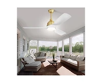54-inch Modern Minimalist Golden 3-Blade Ceiling Fan with Led Light Remote Control Supports 6 Speeds and Timer Function