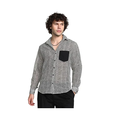 Campus Sutra Men's Onyx Black & Cream White Zig-Zag Block Shirt