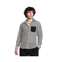 Campus Sutra Men's Onyx Black & Cream White Zig-Zag Block Shirt