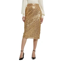 Mac Duggal Women's Sequin Embellished Mesh Fitted Midi Pencil Skirt