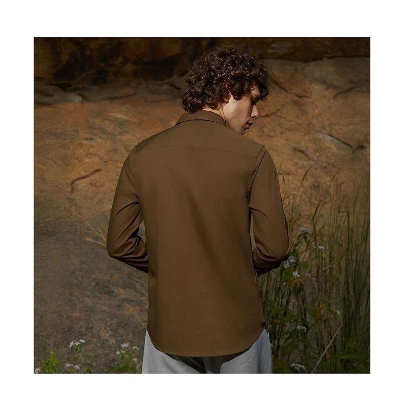Campus Sutra Men's Olive Green Solid Button-Up Shirt