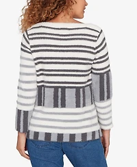 Ruby Rd. Petite Striped Feather Eyelash Pullover Sweater
