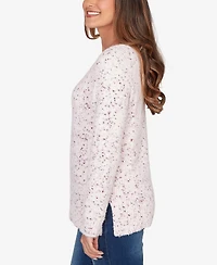 Ruby Rd. Petite Speckled Chenille Eyelash Boat Neck Sweater