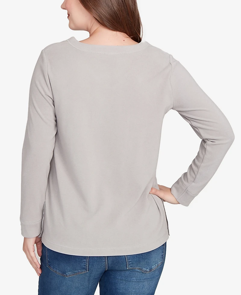 Ruby Rd. Petite Luxe Rib V-Neck Button Accent Knit Top