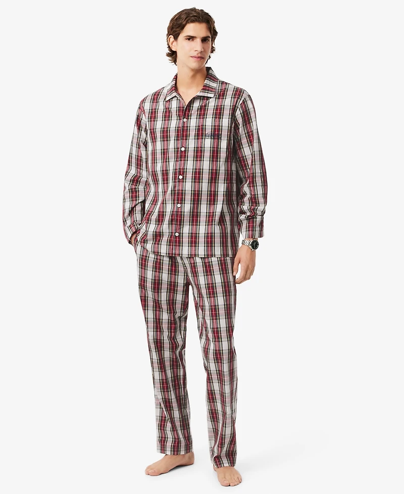 Lacoste Men's Plaid Pattern Pajama Set