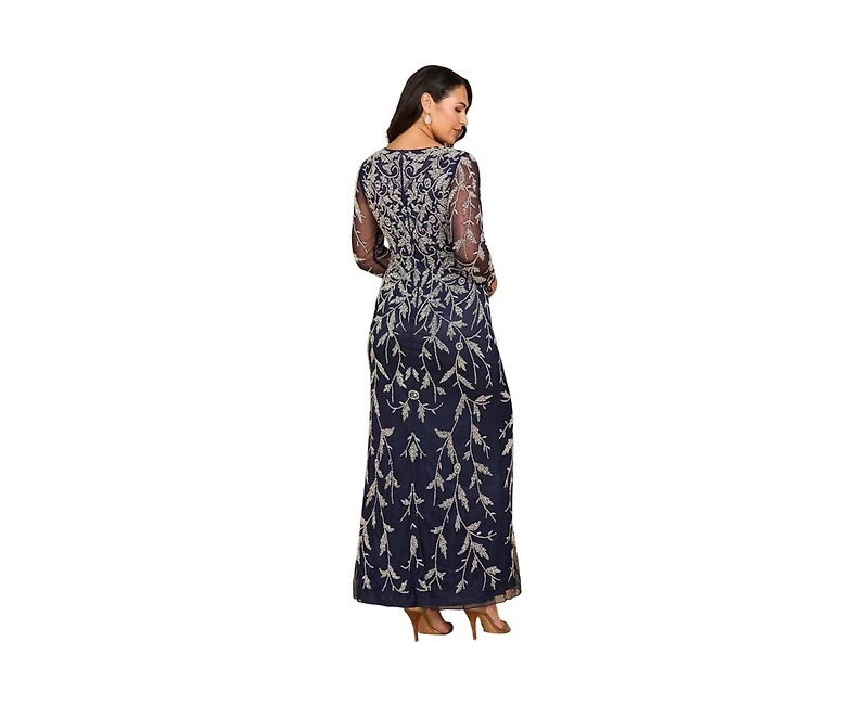 Lara Women's Long Sleeve Contrast Beaded Gown