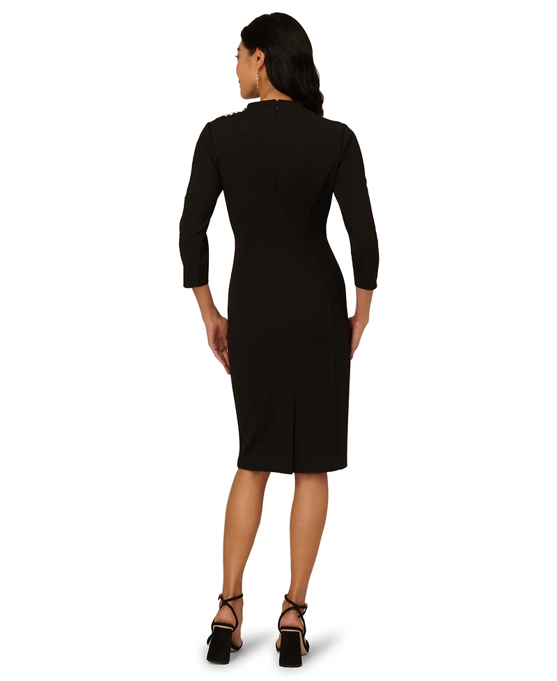 Adrianna Papell Women's 3D Floral Mock Neck Short Dress