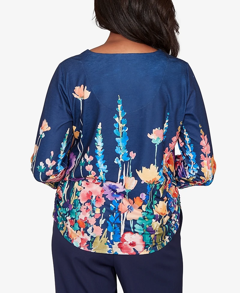 Alfred Dunner Women's Saratoga Springs Vertical Floral Border Knit Top