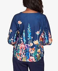 Alfred Dunner Women's Saratoga Springs Vertical Floral Border Knit Top