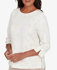 Alfred Dunner Women's Saratoga Springs Raised Texture Floral Design Knit Top