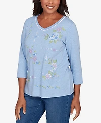 Alfred Dunner Women's Hilton Head Cross Stitched Floral Top