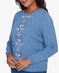 Alfred Dunner Women's Hilton Head Center Embroidery Accent Sweater