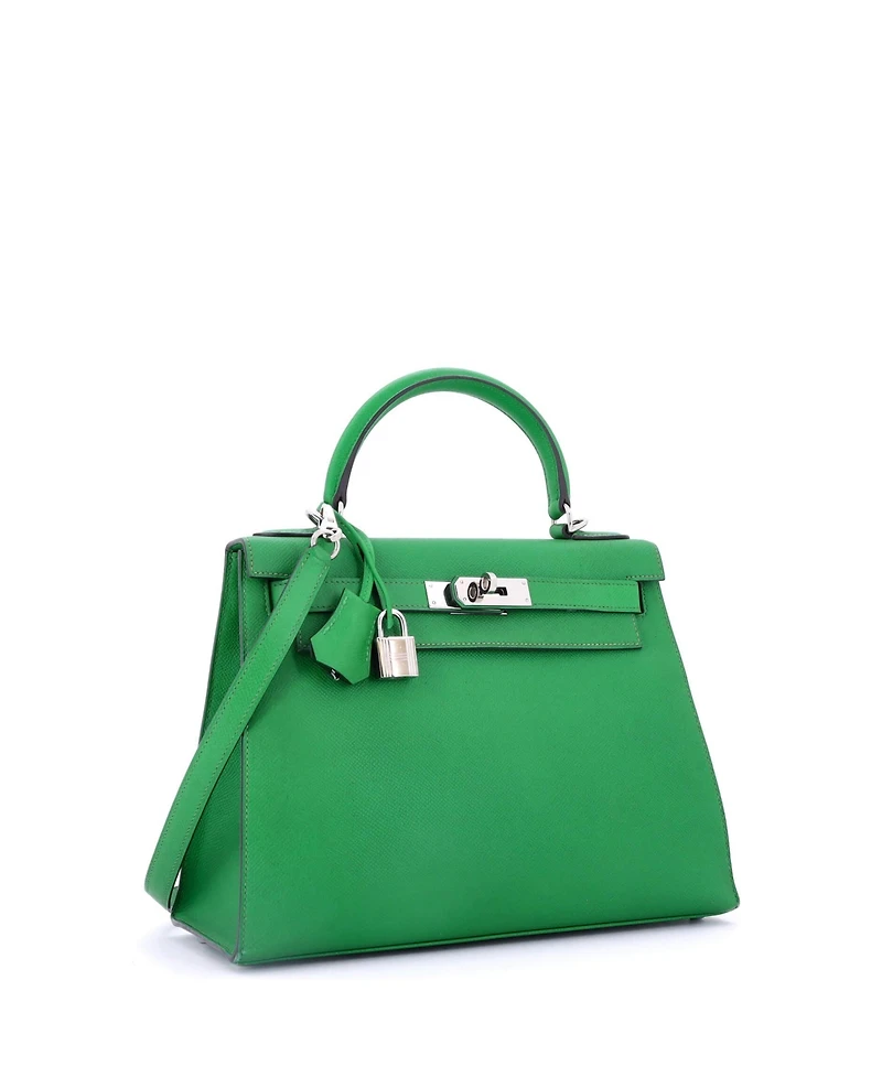 Pre-Owned HERMES Kelly 28 Handbag Green Epsom with Palladium Hardware