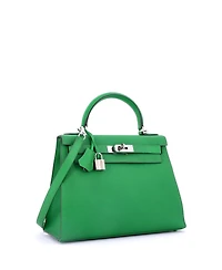 Pre-Owned HERMES Kelly 28 Handbag Green Epsom with Palladium Hardware