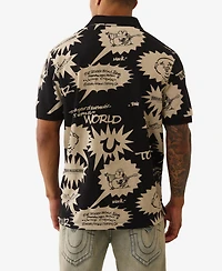 True Religion Men's All-Over Print Short Sleeve Polo Shirt