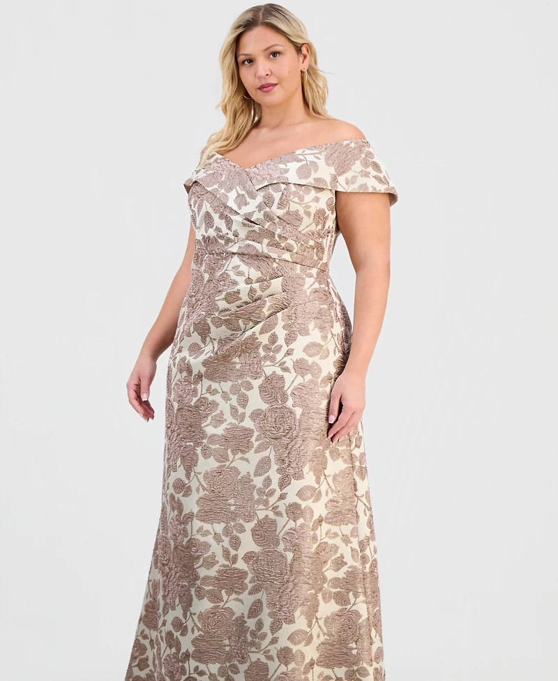 Alex Evenings Plus Jacquard Off-The-Shoulder Gown