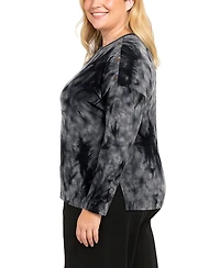 Coin 1804 Plus Tie Dye Cozy Button Shoulder Long Sleeve Top