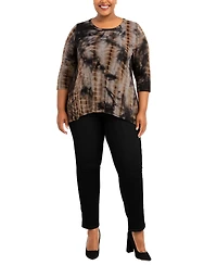 Coin 1804 Plus Tie Dye Cozy Button Back 3/4 Sleeve Top