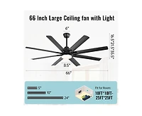 66-inch Modern Black 8-blade Ceiling Fan with Intelligent Remote Control and App Timing Function for Various Indoor Layouts