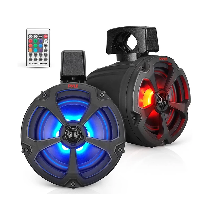 6.5'' Water-Resistant Marine / Off-Road Bt Speakers, 1200 Watt Amplified Vehicle System with Rgb Lights & Remote Control