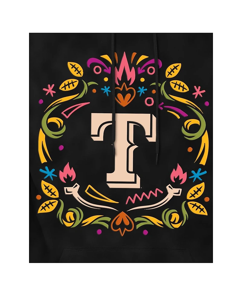 New Era Men's Black Texas Rangers Dia de los Muertos Brushed Fleece Hoodie