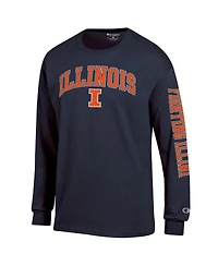Champion Men's Navy Illinois Fighting Illini Arch Over Logo 2-Hit Long Sleeve T-Shirt