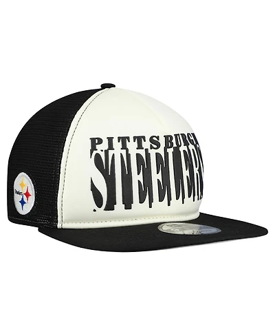 New Era Men's Cream/Black Pittsburgh Steelers Cutout A-Frame 9FIFTY Snapback Hat