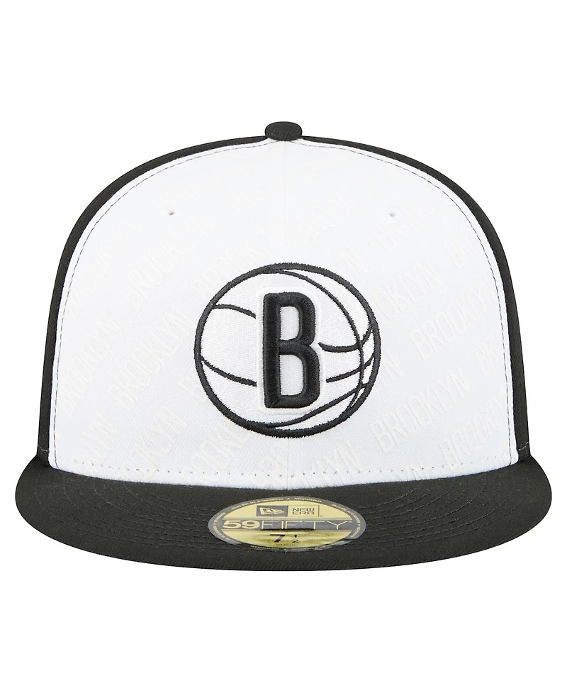 New Era Men's White/Black Brooklyn Nets Repeat 59Fifty Fitted Hat