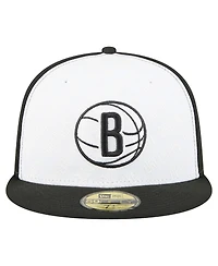 New Era Men's White/Black Brooklyn Nets Repeat 59Fifty Fitted Hat