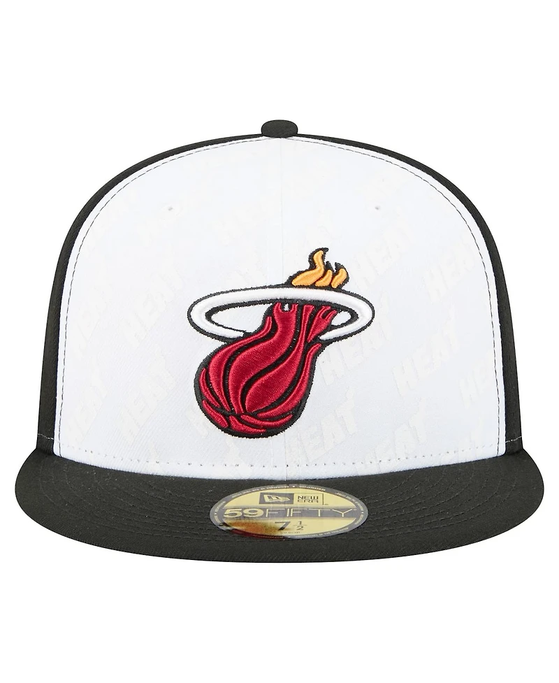 New Era Men's White/Black Miami Heat Repeat 59Fifty Fitted Hat