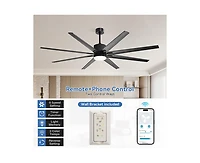 76-inch Modern and Simple Black 8-Blade Ceiling Fans with Remote Control and Lighting Kit