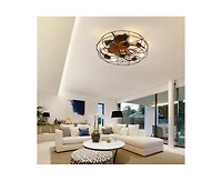 20-inch Rustic Minimalist Style Black Caged Indoor 3 Blades Ceiling Fan Light with Remote Control Support Six Speed Ajustable and Timing Function