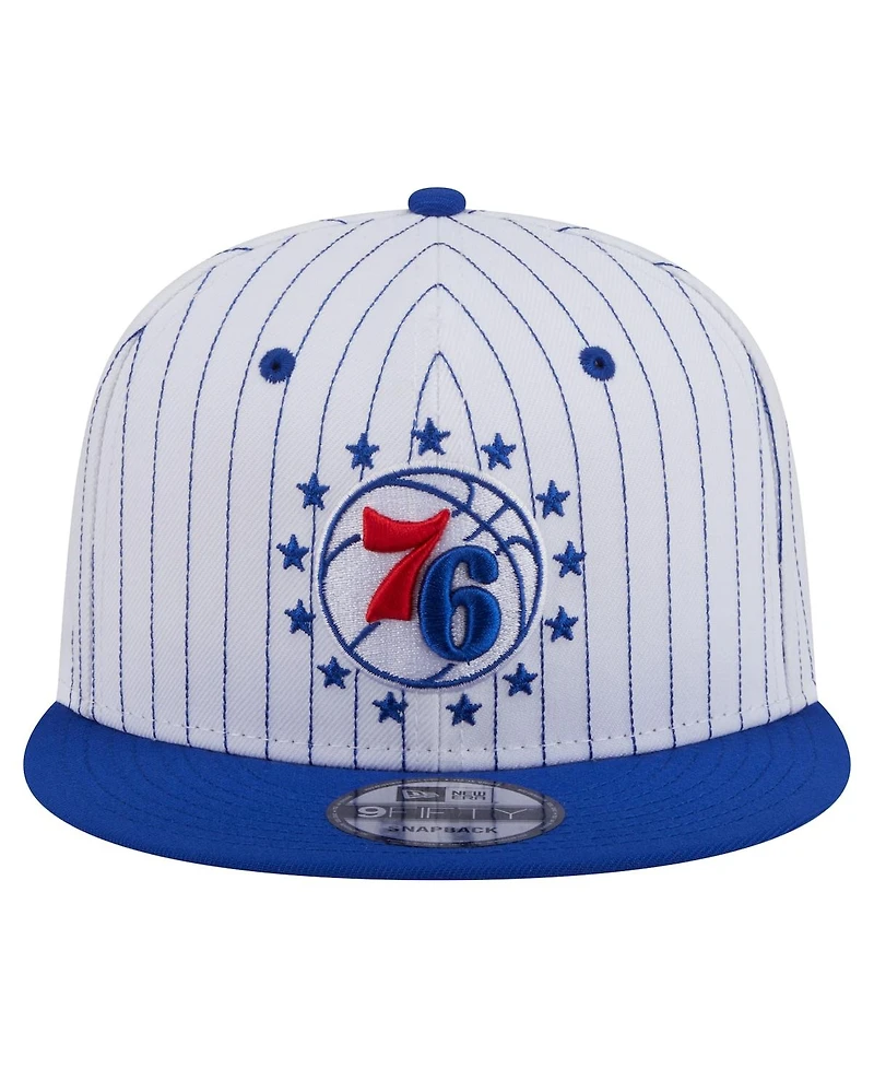 New Era Men's White Philadelphia 76ers Deceptor Pinstripe 9FIFTY Snapback Hat