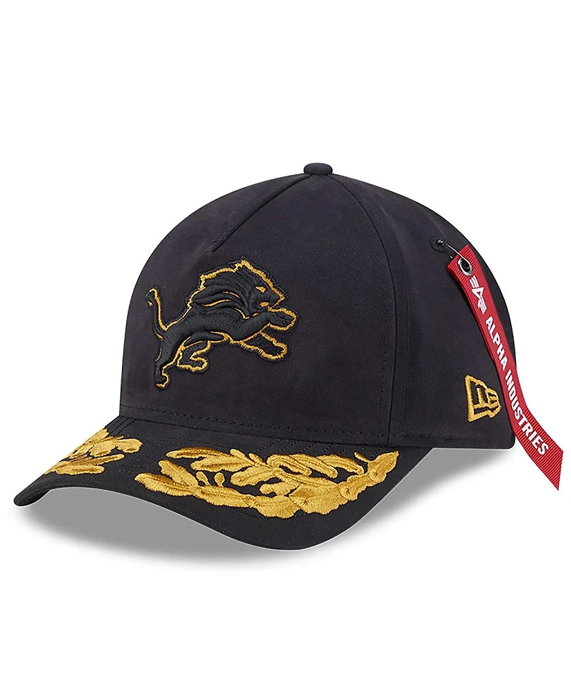 New Era x Alpha Men's Industries Black Detroit Lions A-Frame 9FORTY Adjustable Hat