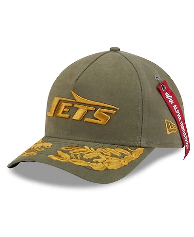New Era x Alpha Men's Industries Olive New York Jets A-Frame 9FORTY Adjustable Hat