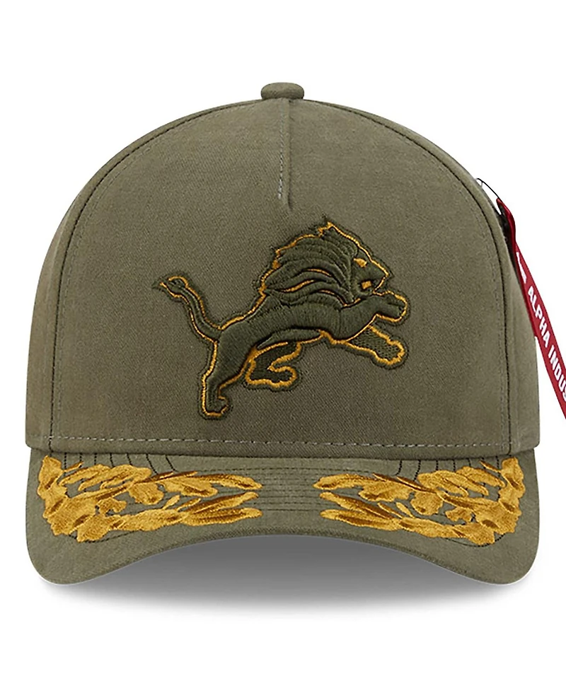 New Era x Alpha Men's Industries Olive Detroit Lions A-Frame 9FORTY Adjustable Hat