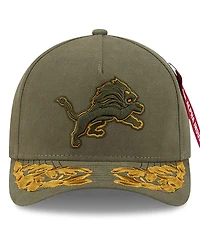 New Era x Alpha Men's Industries Olive Detroit Lions A-Frame 9FORTY Adjustable Hat