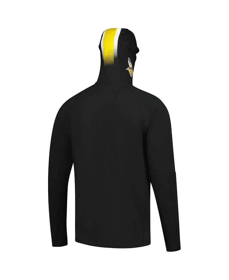 New Era Men's Black Minnesota Vikings Functional Fandom Balaclava Helmet Stripe Tri-Blend Hoodie