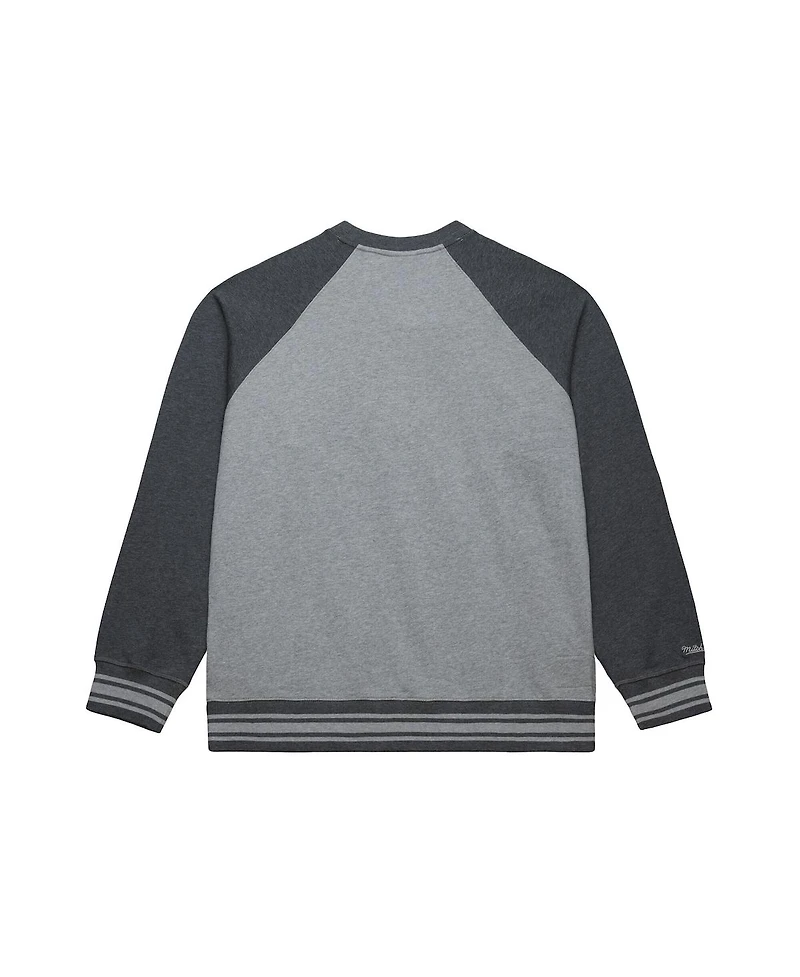 Mitchell & Ness Men's Heather Gray Buffalo Bills Vintage Logo Legacy Collection Raglan Fleece Sweatshirt