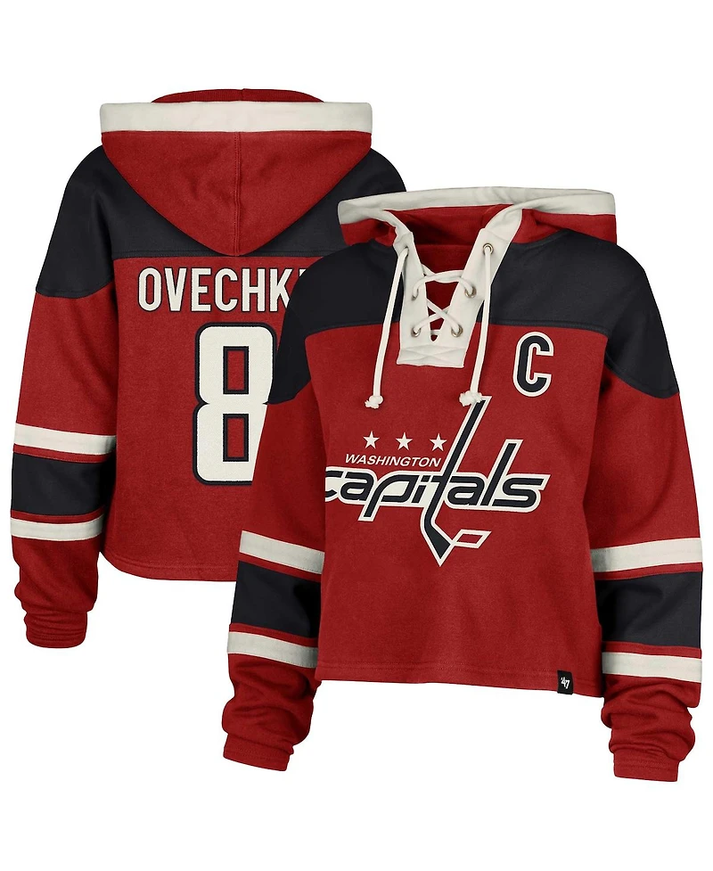 '47 Brand Women's Alexander Ovechkin Red Washington Capitals Superior Lacer Cropped Pullover Hoodie