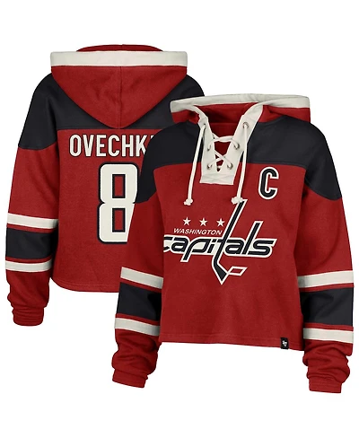 '47 Brand Women's Alexander Ovechkin Red Washington Capitals Superior Lacer Cropped Pullover Hoodie