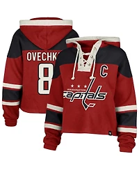 '47 Brand Women's Alexander Ovechkin Red Washington Capitals Superior Lacer Cropped Pullover Hoodie