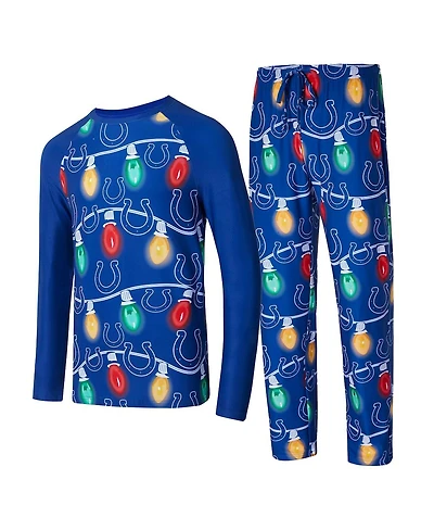 Concepts Sport Men's Royal Indianapolis Colts Garland Knit Raglan Long Sleeve Top and Pants Set